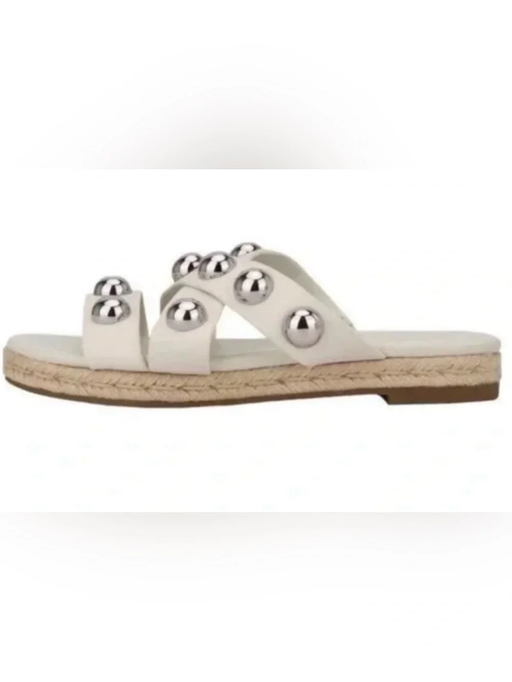 Marc Fisher White Studded Espadrille Slide Sandals